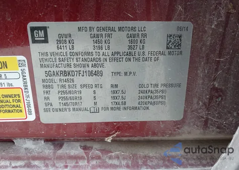 2015 Buick Enclave Leather from USA, damaged, VIN 5GAKRBKD7FJ106489